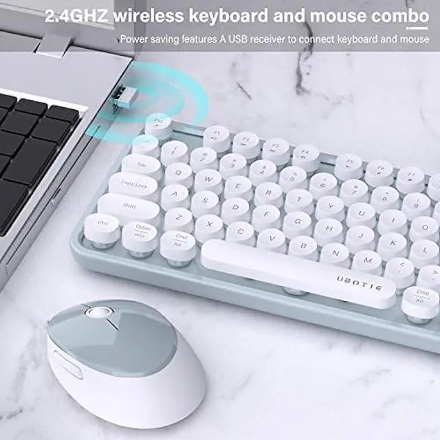 Alt view image 3 of 7 - UBOTIE Colorful Computer Wireless Keyboard Mouse Combos, Typewriter Flexible Keys Office Full-Sized Keyboard, 2.4GHz Dropout-Free Connection and Optical Mouse (Green-White)