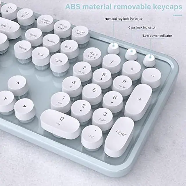 Alt view image 4 of 7 - UBOTIE Colorful Computer Wireless Keyboard Mouse Combos, Typewriter Flexible Keys Office Full-Sized Keyboard, 2.4GHz Dropout-Free Connection and Optical Mouse (Green-White)