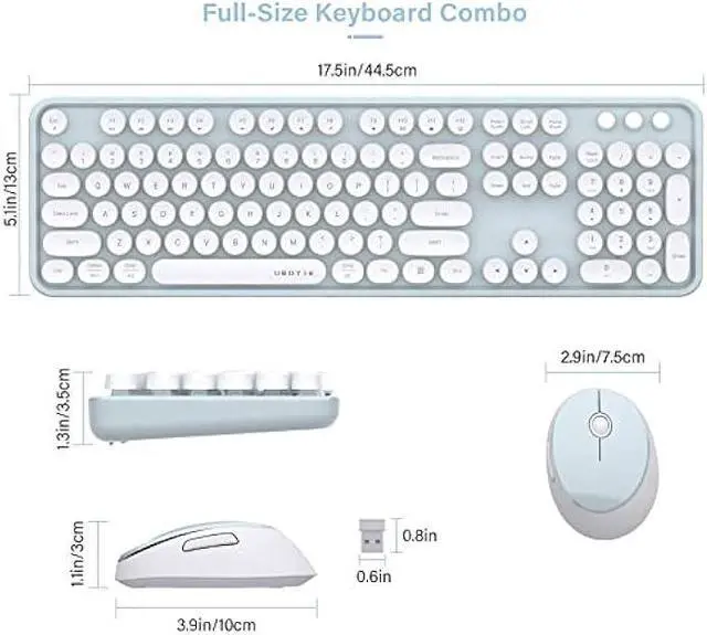 Alt view image 7 of 7 - UBOTIE Colorful Computer Wireless Keyboard Mouse Combos, Typewriter Flexible Keys Office Full-Sized Keyboard, 2.4GHz Dropout-Free Connection and Optical Mouse (Green-White)
