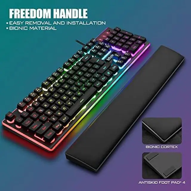 Alt view image 4 of 6 - RedThunder K10 Wired Gaming Keyboard and Mouse and Wrist Rest Combo, RGB Backlit, Mechanical Feel Anti-ghosting Keyboard + 7D 7200 DPI Mice+Soft Leather Wrist Rest 3 in 1 PC Gamer Accessories(Black)