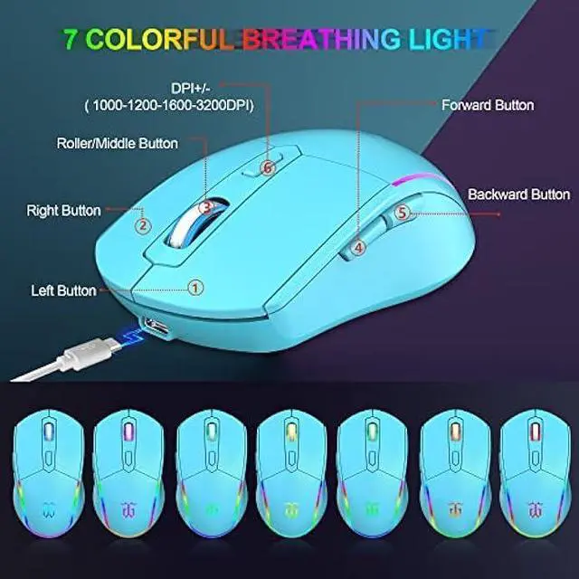 Alt view image 6 of 6 - Snpurdiri 60% Wireless Gaming Keyboard and Mouse Combo,LED Backlit Rechargeable 2000mAh Battery,Small Membrane But Mechanical Feel Keyboard + 6D 3200DPI Mice for Gaming,Business OfficeBlue