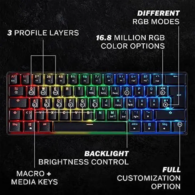 Alt view image 2 of 6 - HK Gaming GK61 Mechanical Gaming Keyboard 60 Percent | 61 RGB Rainbow LED Backlit Programmable Keys | USB Wired | for Mac and Windows PC | Hotswap Gateron Mechanical Blue Switches | Black