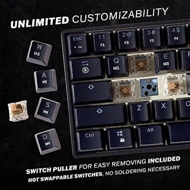 Alt view image 3 of 6 - HK Gaming GK61 Mechanical Gaming Keyboard 60 Percent | 61 RGB Rainbow LED Backlit Programmable Keys | USB Wired | for Mac and Windows PC | Hotswap Gateron Mechanical Blue Switches | Black