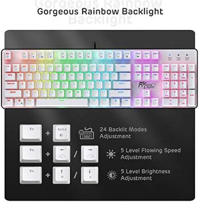 Alt view image 3 of 7 - RK ROYAL KLUDGE RK920 Full Size Mechanical Keyboard, Rainbow Backlit Gaming Keyboard, 104 Keys Wired Mechanical Keyboard with Number Pad, Quite Red Switch
