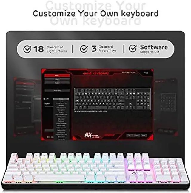 Alt view image 7 of 7 - RK ROYAL KLUDGE RK920 Full Size Mechanical Keyboard, Rainbow Backlit Gaming Keyboard, 104 Keys Wired Mechanical Keyboard with Number Pad, Quite Red Switch