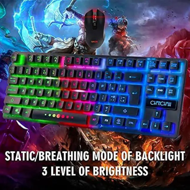 Alt view image 4 of 7 - Gaming Wireless TKL Keyboard Mouse Combo Rechargeable LED Backlit Tenkeyless Compact 87 Keys 6 Button for Computer Laptop PS4 PS5 Switch Compatible with Windows XP/7/8/10 iMac MacBook Xbox one X