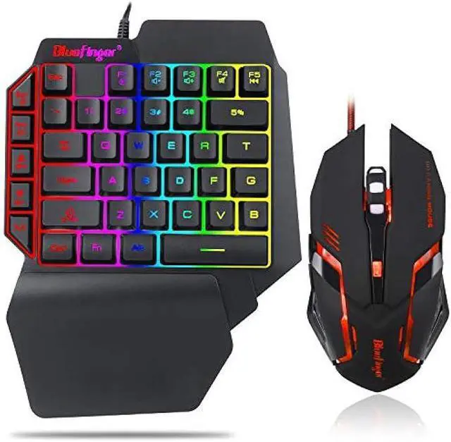 Main image of One Hand RGB Gaming Keyboard and Backlit Mouse Combo,USB Wired Rainbow Letters Glow Single Hand Mechanical Feeling Keyboard with Wrist Rest Support, Gaming Keyboard Set for Game