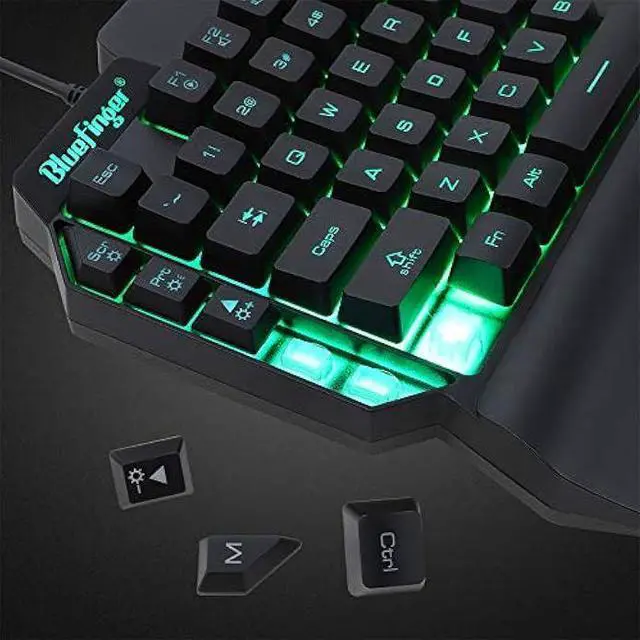 Alt view image 3 of 7 - One Hand RGB Gaming Keyboard and Backlit Mouse Combo,USB Wired Rainbow Letters Glow Single Hand Mechanical Feeling Keyboard with Wrist Rest Support, Gaming Keyboard Set for Game