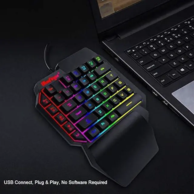 Alt view image 4 of 7 - One Hand RGB Gaming Keyboard and Backlit Mouse Combo,USB Wired Rainbow Letters Glow Single Hand Mechanical Feeling Keyboard with Wrist Rest Support, Gaming Keyboard Set for Game
