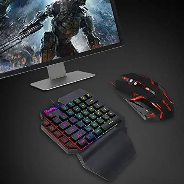 Alt view image 5 of 7 - One Hand RGB Gaming Keyboard and Backlit Mouse Combo,USB Wired Rainbow Letters Glow Single Hand Mechanical Feeling Keyboard with Wrist Rest Support, Gaming Keyboard Set for Game