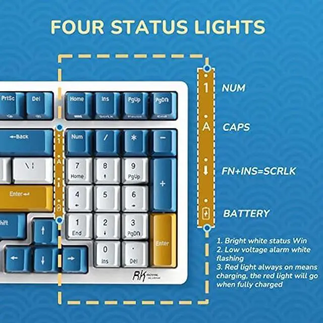 Alt view image 3 of 5 - RK ROYAL KLUDGE RK98 Wireless Mechanical Keyboard Triple Mode 2.4G/BT5.1/USB-C 100 Keys Hot Swappable Brown Switches with Number Pad RGB Backlit 3750mAh Battery NKRO Gaming Keyboard Ergonomic Design