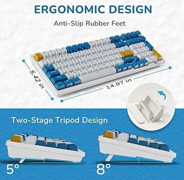 Alt view image 5 of 5 - RK ROYAL KLUDGE RK98 Wireless Mechanical Keyboard Triple Mode 2.4G/BT5.1/USB-C 100 Keys Hot Swappable Brown Switches with Number Pad RGB Backlit 3750mAh Battery NKRO Gaming Keyboard Ergonomic Design