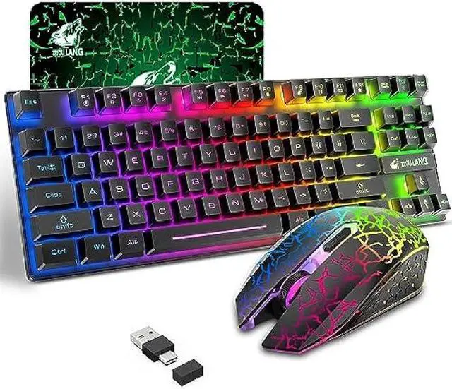 Main image of Wireless Gaming Keyboard and Mouse Combo with 87 Key Rainbow LED Backlight Rechargeable 3800mAh Battery Mechanical Feel Anti-ghosting Ergonomic Waterproof RGB Mute Mice for Computer PC Gamer (Black)