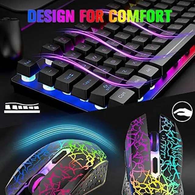 Alt view image 7 of 7 - Wireless Gaming Keyboard and Mouse Combo with 87 Key Rainbow LED Backlight Rechargeable 3800mAh Battery Mechanical Feel Anti-ghosting Ergonomic Waterproof RGB Mute Mice for Computer PC Gamer (Black)