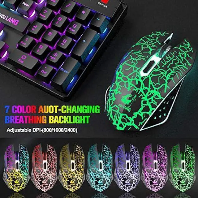 Alt view image 6 of 7 - Wireless Gaming Keyboard and Mouse Combo with 87 Key Rainbow LED Backlight Rechargeable 3800mAh Battery Mechanical Feel Anti-ghosting Ergonomic Waterproof RGB Mute Mice for Computer PC Gamer (Black)
