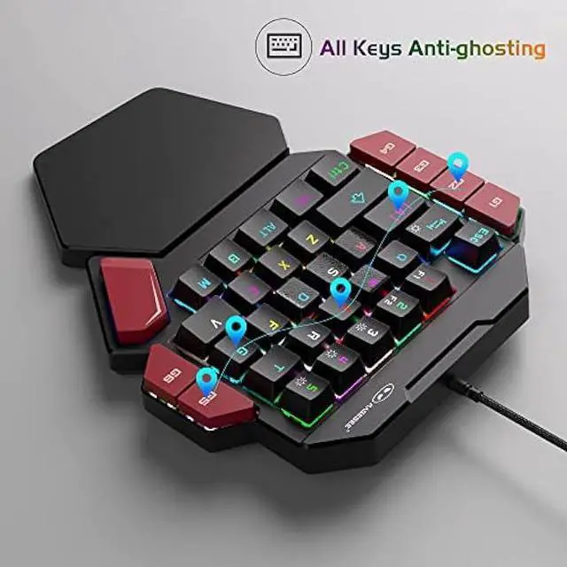 Alt view image 2 of 7 - MageGee One Handed Professional Gaming Keyboard, RGB Backlit 35 Keys Mini Wired Mechanical Keyboard with Blue Switch for PC Gamer, Support 6 Macro Keys - Black/Red