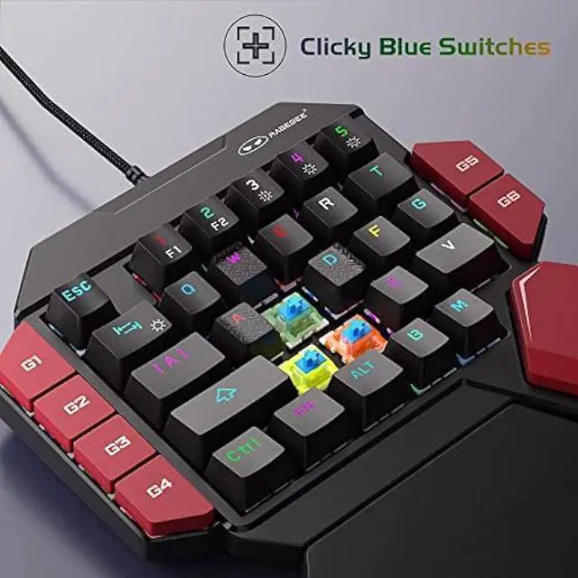 Alt view image 3 of 7 - MageGee One Handed Professional Gaming Keyboard, RGB Backlit 35 Keys Mini Wired Mechanical Keyboard with Blue Switch for PC Gamer, Support 6 Macro Keys - Black/Red
