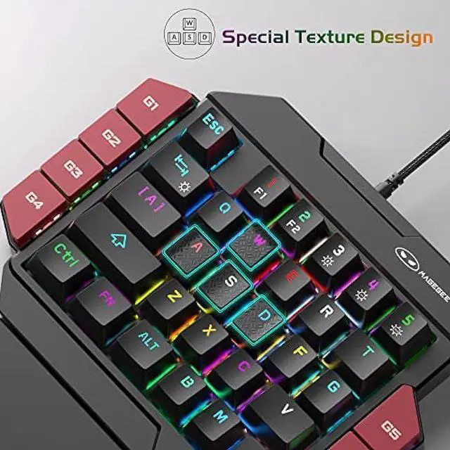 Alt view image 4 of 7 - MageGee One Handed Professional Gaming Keyboard, RGB Backlit 35 Keys Mini Wired Mechanical Keyboard with Blue Switch for PC Gamer, Support 6 Macro Keys - Black/Red