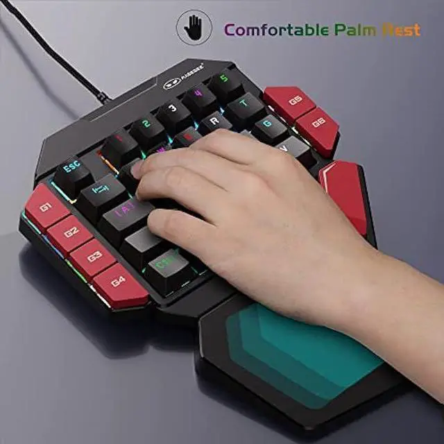Alt view image 7 of 7 - MageGee One Handed Professional Gaming Keyboard, RGB Backlit 35 Keys Mini Wired Mechanical Keyboard with Blue Switch for PC Gamer, Support 6 Macro Keys - Black/Red