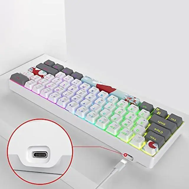 Alt view image 5 of 6 - Owpkeenthy RGB Mechanical Keyboard 60 Percent Red Switches, Ultra-Compact Mini Wired Gaming Keybaord with Backlit PBT Dye-Sub Keycaps for Win/Mac/PC (White/Red Switch)