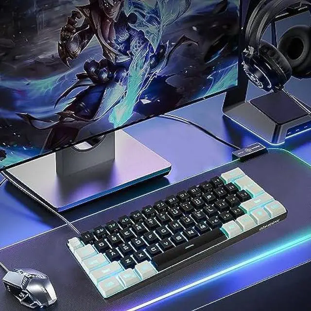 Alt view image 6 of 6 - abucow Gaming Keyboard Minimalist Portable Wired Ultra-Compact Mini Imitation 61 Keys RGB Backlit Keyboard (Black-White)