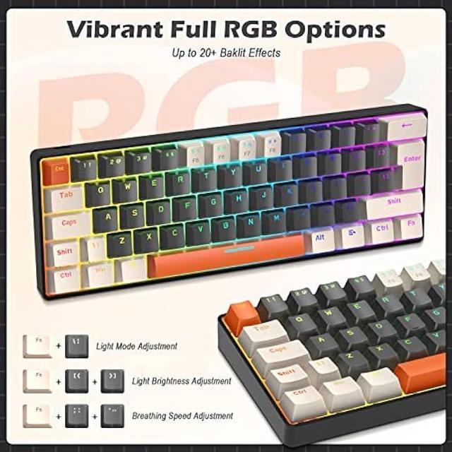 ZIYOULANG T60 Wired Gaming Keyboard 60% Mechanical Keyboard Mini Portable  61 Keys Multi Color RGB Illuminated LED Backlit Waterproof for PC/Mac PS4