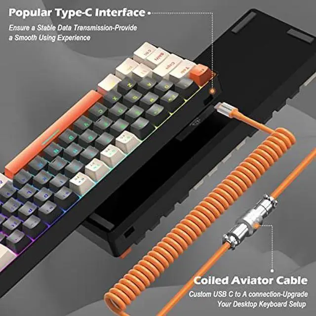 Alt view image 5 of 7 - ZIYOU LANG RK-T60 Wired Mechanical Gaming Keyboard and Mouse Combo Portable with Rainbow Backlit 62Key NKRO 6400DPI RGB Honeycomb Mice Coiled Aviator Cable for PS4/PC/WIN Gamer(Dark Gray/Blue Switch)