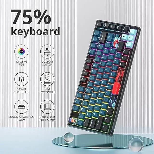Alt view image 2 of 6 - Guffercty kred 75% Percent Keyboard Gasket Mount, Hot-swappable RGB Mechanical Gaming Keyboard Programmable with Quiet Pre-lubed switches for Mac/Win (75% Monster)