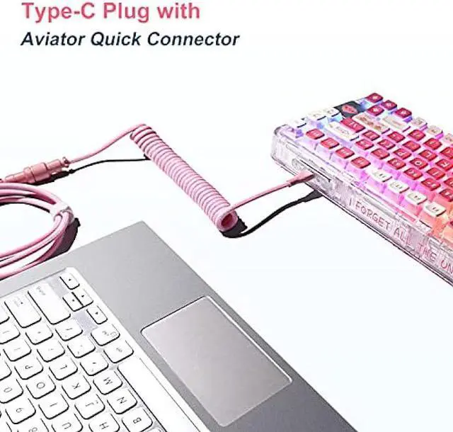 Alt view image 2 of 6 - UCINNOVATE Coiled Keyboard Cable, Pro Custom Coiled USB C Cable for Gaming Keyboard, Double-Sleeved Mechanical Keyboard Cable with Detachable Metal Aviator, 1.8M USB-C to USB-A (Pink)
