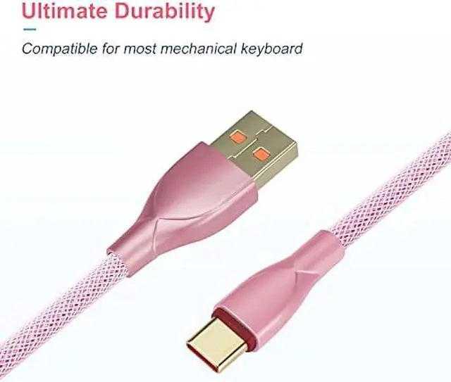 Alt view image 6 of 6 - UCINNOVATE Coiled Keyboard Cable, Pro Custom Coiled USB C Cable for Gaming Keyboard, Double-Sleeved Mechanical Keyboard Cable with Detachable Metal Aviator, 1.8M USB-C to USB-A (Pink)