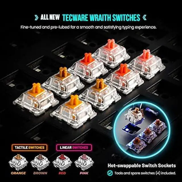 Alt view image 4 of 6 - TECWARE Phantom+ 87 Key Mechanical Keyboard, RGB led, Wraith Red Switch