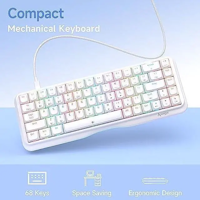 Alt view image 2 of 7 - KEMOVE K68se 60% Gaming Mechanical Keyboard RGB Backlit,Linear Red Switch,Ultra-Compact 68 Key Keyboard,White