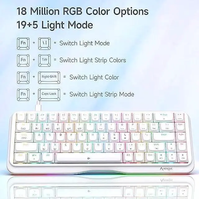 Alt view image 6 of 7 - KEMOVE K68se 60% Gaming Mechanical Keyboard RGB Backlit,Linear Red Switch,Ultra-Compact 68 Key Keyboard,White