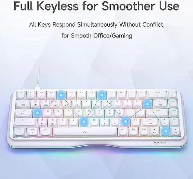 Alt view image 5 of 7 - KEMOVE K68se 60% Gaming Mechanical Keyboard RGB Backlit,Linear Red Switch,Ultra-Compact 68 Key Keyboard,White