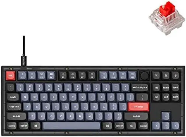 Main image of Keychron V3 Wired Custom Mechanical Keyboard Knob Version, TKL QMK/VIA Programmable Macro with Hot-swappable Keychron K Pro Red Switch Compatible with Mac Windows Linux (Frosted Black-Translucent)