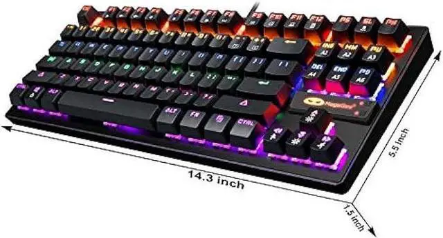 Alt view image 2 of 7 - Anivia True Mechanical Gaming Keyboard Wired, Ergonomic Keyboard with Blue Switches, 87 Keys Waterproof Mini Keyboard for PC Laptop, RGB LED Rainbow Backlight