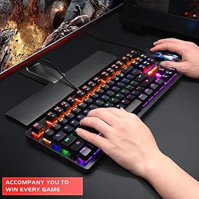 Alt view image 6 of 7 - Anivia True Mechanical Gaming Keyboard Wired, Ergonomic Keyboard with Blue Switches, 87 Keys Waterproof Mini Keyboard for PC Laptop, RGB LED Rainbow Backlight