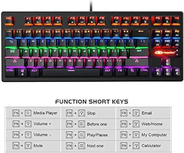 Alt view image 4 of 7 - Anivia True Mechanical Gaming Keyboard Wired, Ergonomic Keyboard with Blue Switches, 87 Keys Waterproof Mini Keyboard for PC Laptop, RGB LED Rainbow Backlight