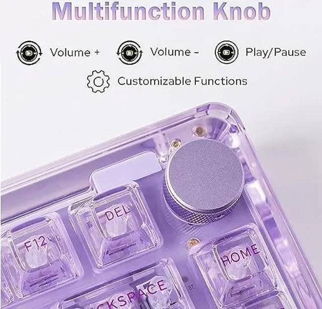 Alt view image 4 of 7 - KiiBoom Phantom 81 V2 75% Hot Swappable Upgraded Crystal Gasket-Mounted Mechanical Keyboard, Triple Mode NKRO Gaming Keyboard with South-facing RGB, Clear Keycaps, 4000mAh Battery for Win/Mac (Purple)