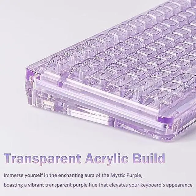 Alt view image 6 of 7 - KiiBoom Phantom 81 V2 75% Hot Swappable Upgraded Crystal Gasket-Mounted Mechanical Keyboard, Triple Mode NKRO Gaming Keyboard with South-facing RGB, Clear Keycaps, 4000mAh Battery for Win/Mac (Purple)