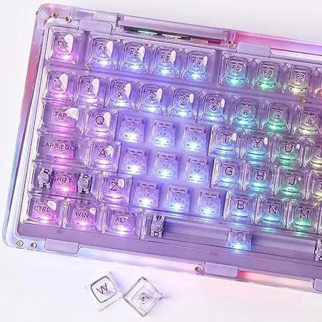 Alt view image 7 of 7 - KiiBoom Phantom 81 V2 75% Hot Swappable Upgraded Crystal Gasket-Mounted Mechanical Keyboard, Triple Mode NKRO Gaming Keyboard with South-facing RGB, Clear Keycaps, 4000mAh Battery for Win/Mac (Purple)