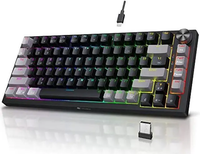 Main image of KOORUI Gaming Keyboards, 82 Keys Mechanical Keyboard 26 RGB Backlit Compatible Bluetooth/2.4Ghz/USB Rechargeable 4000mAh Battery with Blue Switch Gamer Keyboards for Windows MacOS Linux