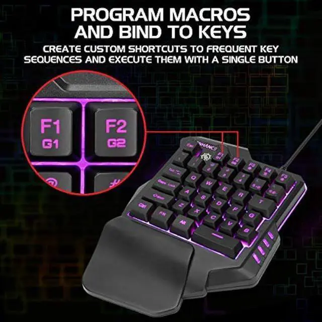Alt view image 2 of 6 - ENHANCE Gaming Keypad One Handed Gaming Keyboard Mini Keyboard - 7 Color LED Backlit, Programmable Keys, Ergonomic Wrist Pad and Braided USB Cable - Small Gaming Keyboard Great for FPS Games