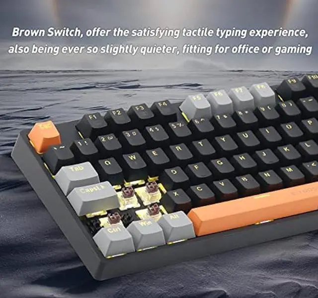 Alt view image 4 of 6 - E-YOOSO Z-14 Mechanical Gaming Keyboard Brown Switches 104 Key, Full-Size Computer Keyboards, Solid Yellow Backlit Keyboard for PC Gamer, Black&Grey