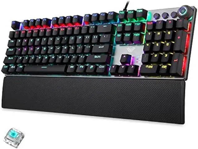 Main image of AULA Mechanical Gaming Keyboard Blue Switches, Rainbow LED Backlit,Ergonomic Wrist Rest,Aluminum Base,Full Size 108 Keys Anti-Ghosting,Macro Programmable Computer Keyboard Wired