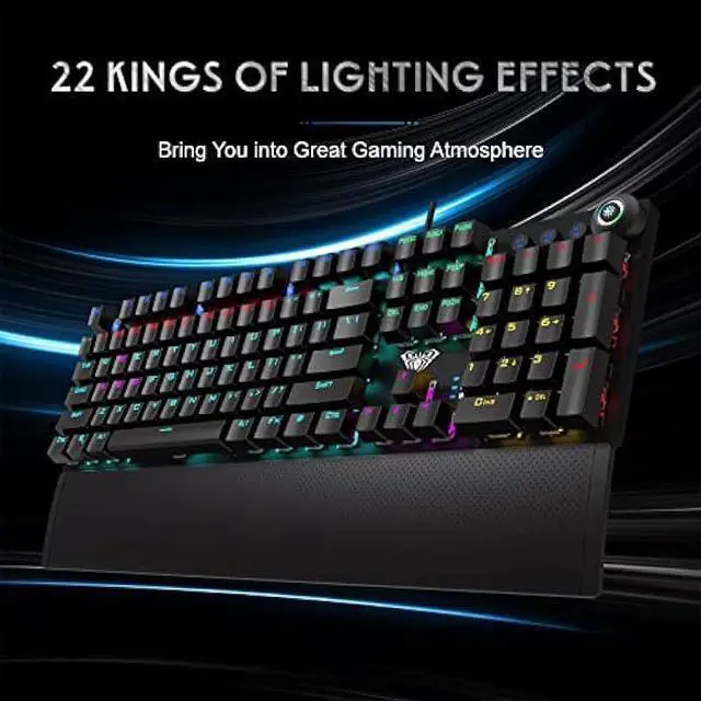 Alt view image 5 of 6 - AULA Mechanical Gaming Keyboard Blue Switches, Rainbow LED Backlit,Ergonomic Wrist Rest,Aluminum Base,Full Size 108 Keys Anti-Ghosting,Macro Programmable Computer Keyboard Wired