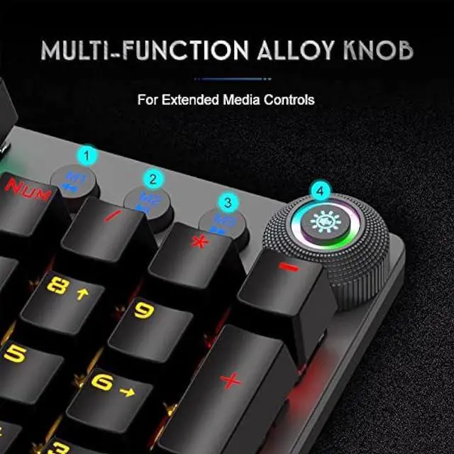 Alt view image 6 of 6 - AULA Mechanical Gaming Keyboard Blue Switches, Rainbow LED Backlit,Ergonomic Wrist Rest,Aluminum Base,Full Size 108 Keys Anti-Ghosting,Macro Programmable Computer Keyboard Wired