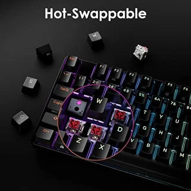 Alt view image 5 of 7 - DURGOD TGK 300 Mechanical Gaming Keyboard for Windows Mac PC Laptop Tablet, 84 Keys Wired Keyboard with Red Linear Switch, RGB Backlit and Volume Wheel, Hot Swappable, Durable PBT Keycap