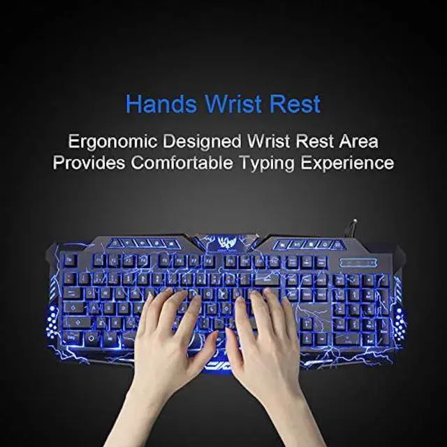 Alt view image 4 of 7 - BlueFinger Gaming Keyboard and Mouse,USB Wired Backlit Gaming Mouse and Keyboard Combo,Letters Glow, 3 Color Crack Backlit,Illumination Keyboard and Mouse Set for Game and Work