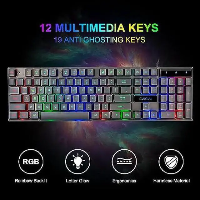 Alt view image 2 of 7 - Gaming LED Keyboard Mouse Headset and Mousepad Bundle, CHONCHOW Wired Rainbow LED Light Up Gaming Keyboard Mouse Headset, Value 4 in 1 Gaming Set for Xbox PS4 PS5 PC Laptop Gamer